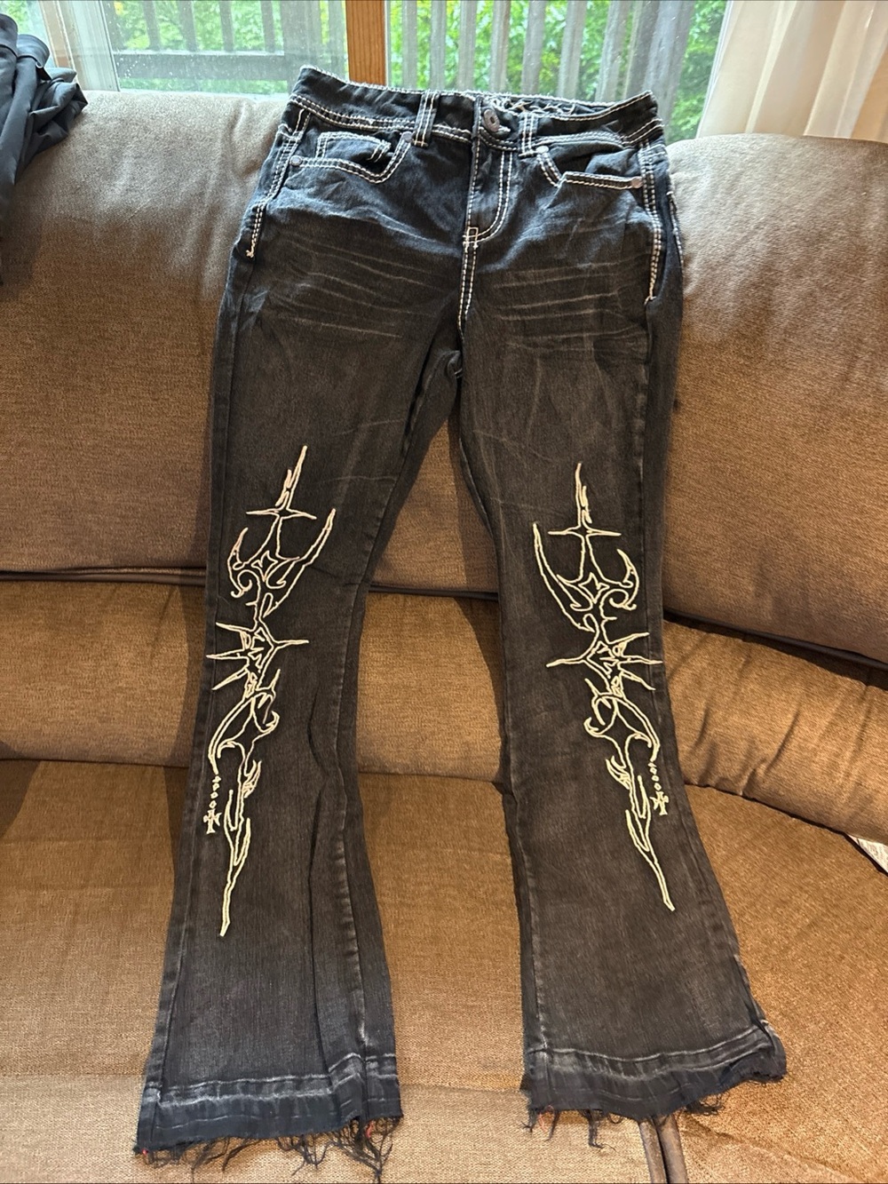 Zumiez Vitriol Justina Jeans Women's 4 black Denim Raw Hem Bootcut Streetwear